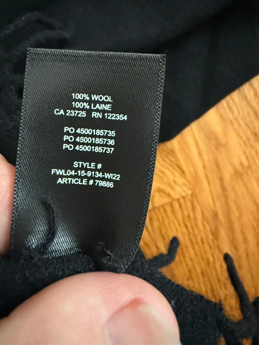 Wilfred Aritzia oversized black wool warm scarf